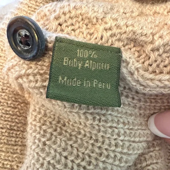 SOL Baby Alpaca Cable Knit Shawl Collar Sweater Women L Beige Cream Quiet Luxury - Picture 5 of 8